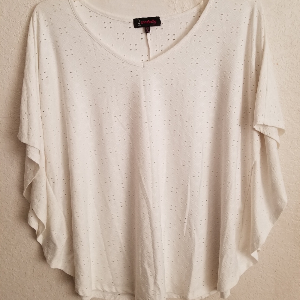 Annabelle Batwing Rounded Hem V Neck Blouse